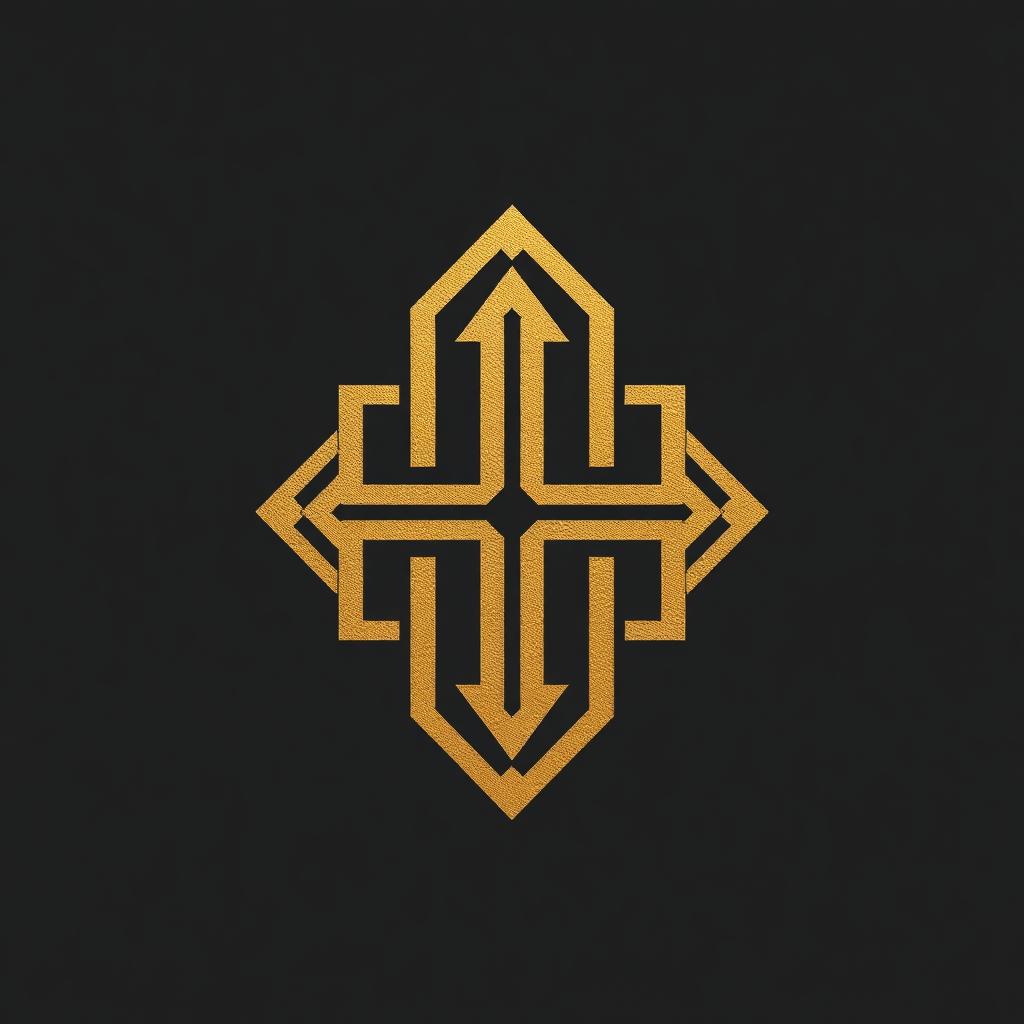 Symmetrical gold emblem on charcoal