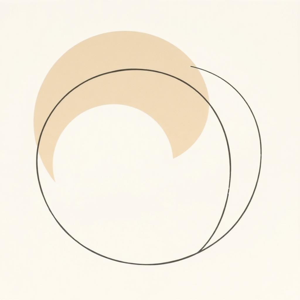 Beige circle and thin arc composition