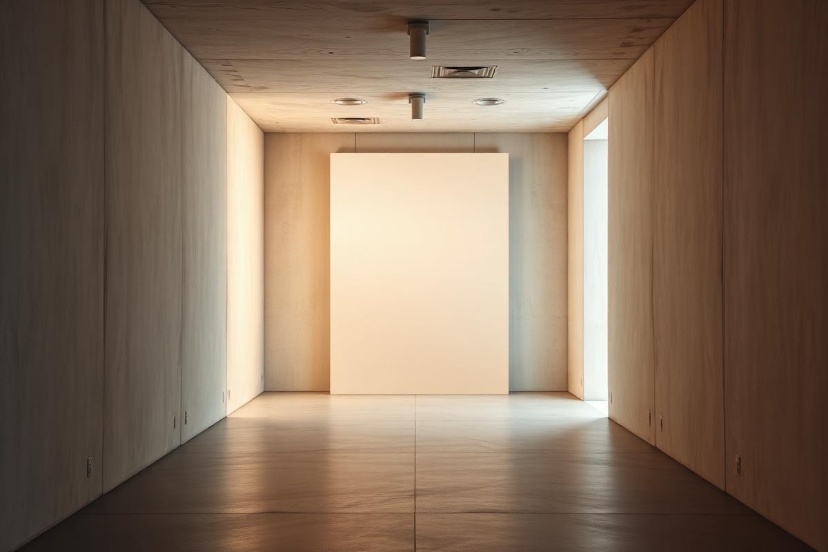 Blank cream display panel in a quiet interior